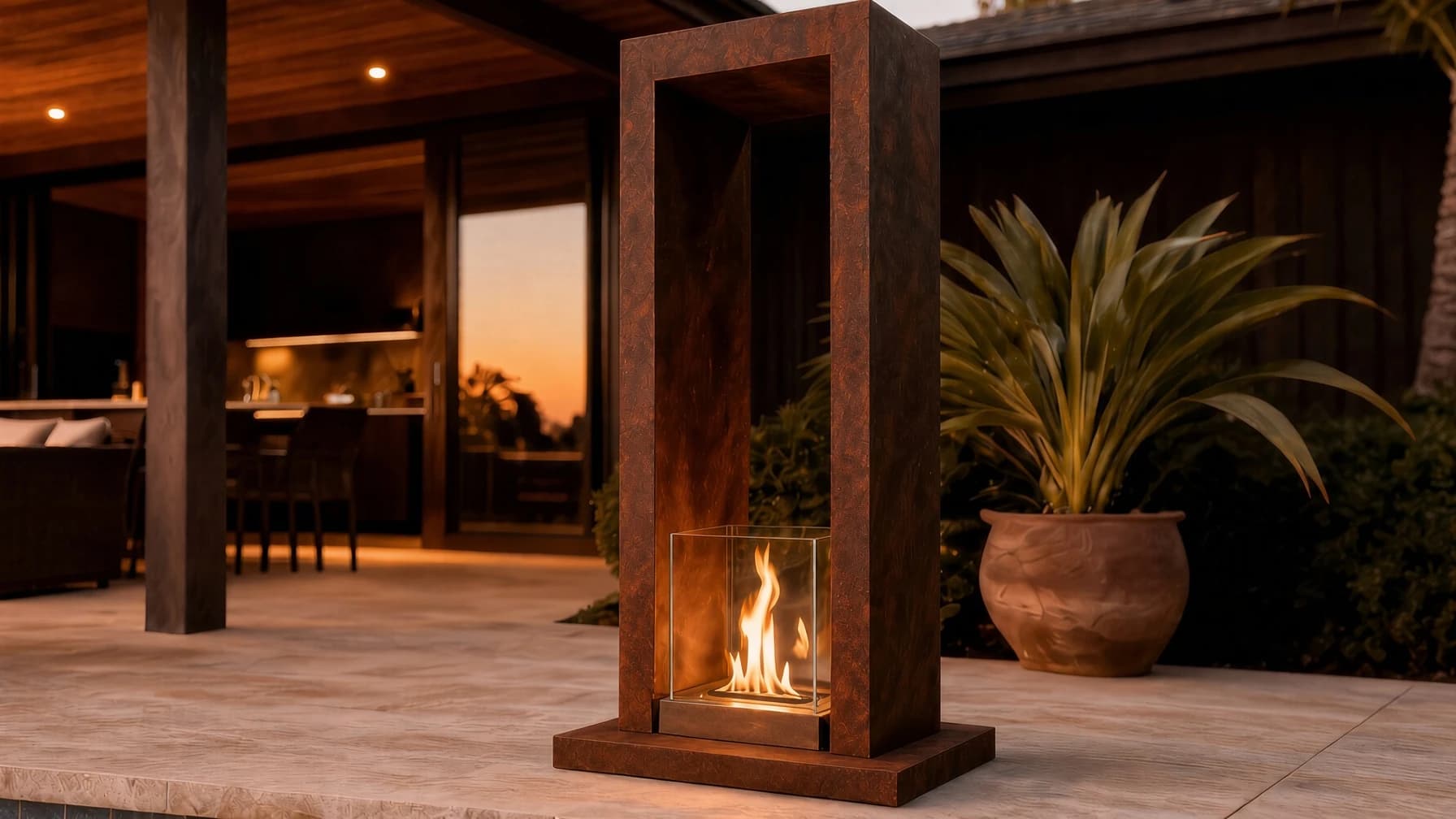 Vertikale Feuerstelle Pharos Corten