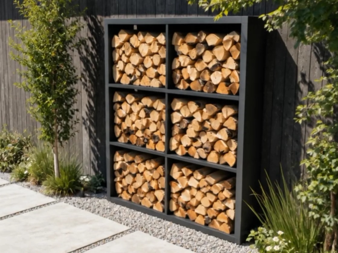Holzregal aus Aluminium 6 Fächer · Holzlager aus Aluminium mit 6 Fächern, Ausführung