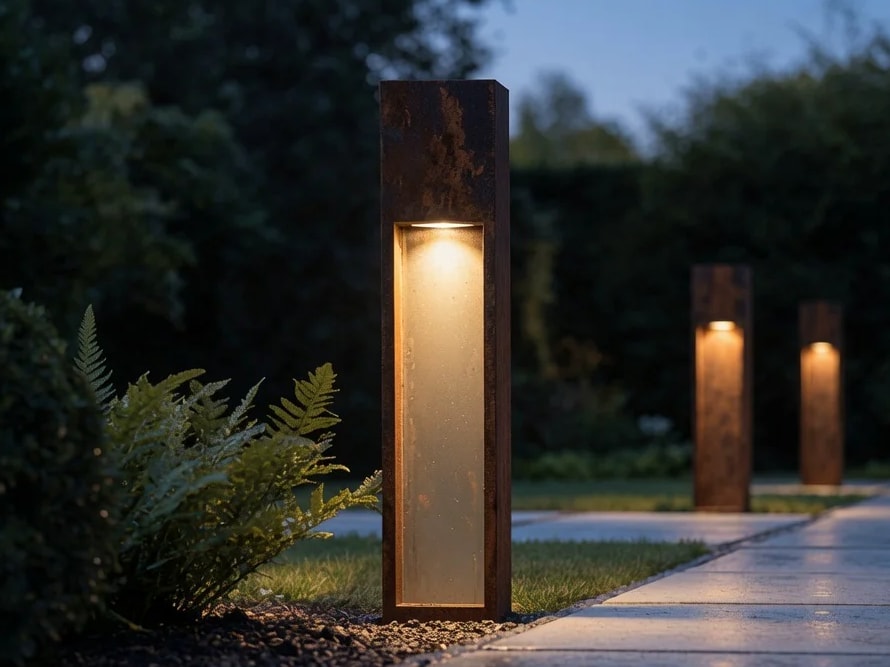 Luminus · Luminus Corten steel bollard light, in context