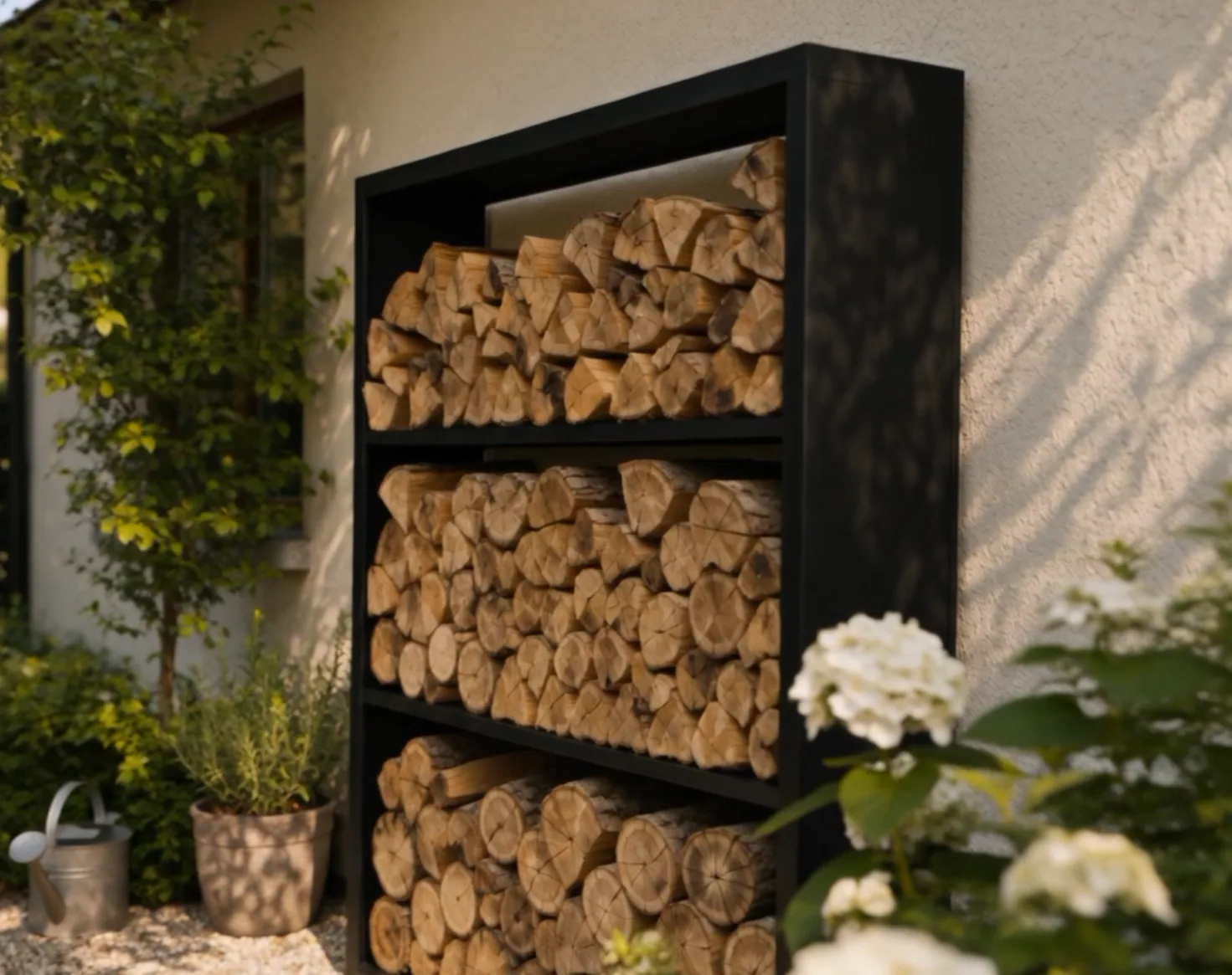 3-Tier Log Rack · Aluminium log store with an open front