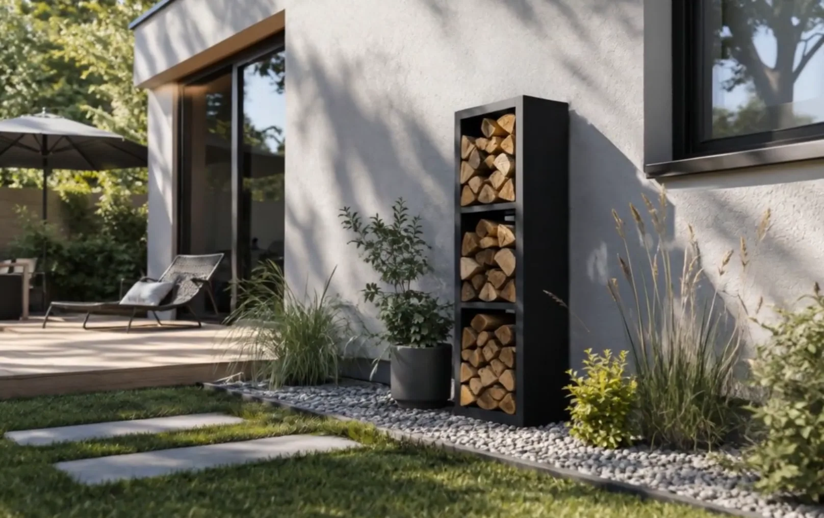 3-story column · Aluminium column log store, powder-coated