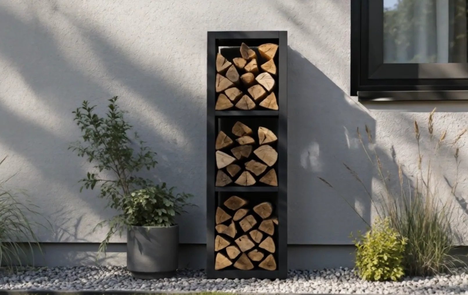 3-story column · Aluminium column log store, powder-coated