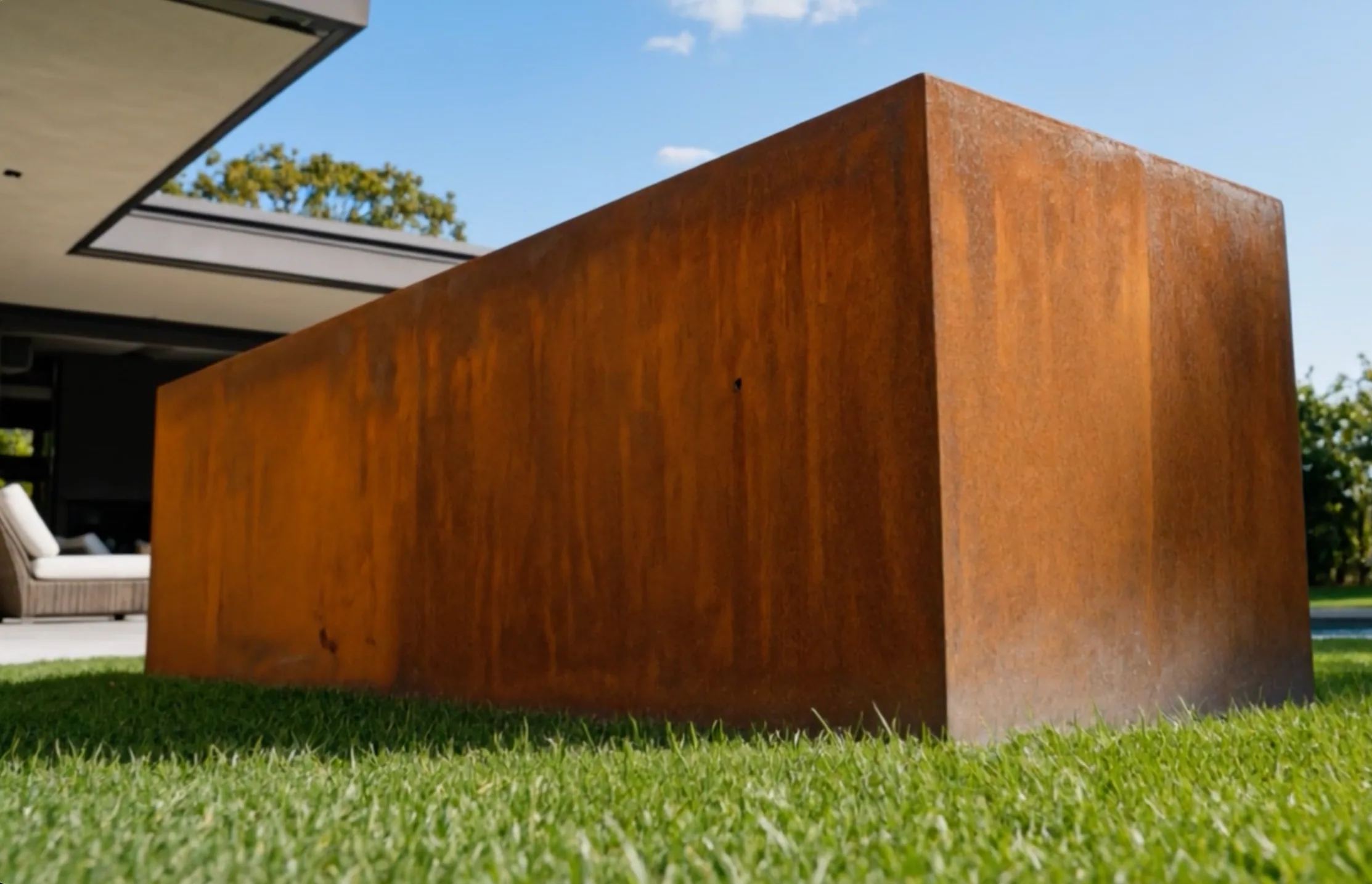 Narcissus · Rectangular reflecting pool in Corten steel, final detail