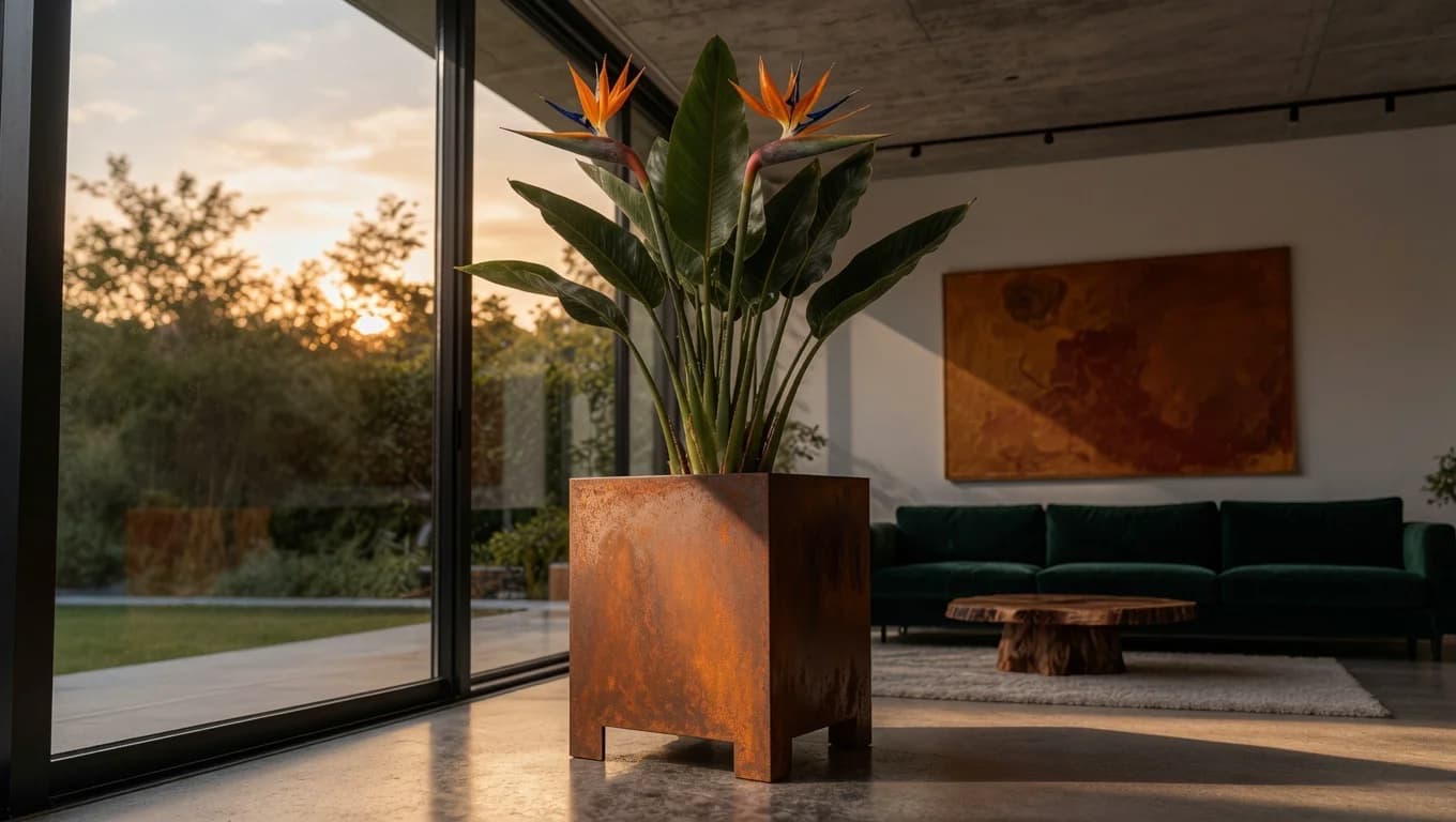 Fioriera Thalie con piedini in acciaio Corten
