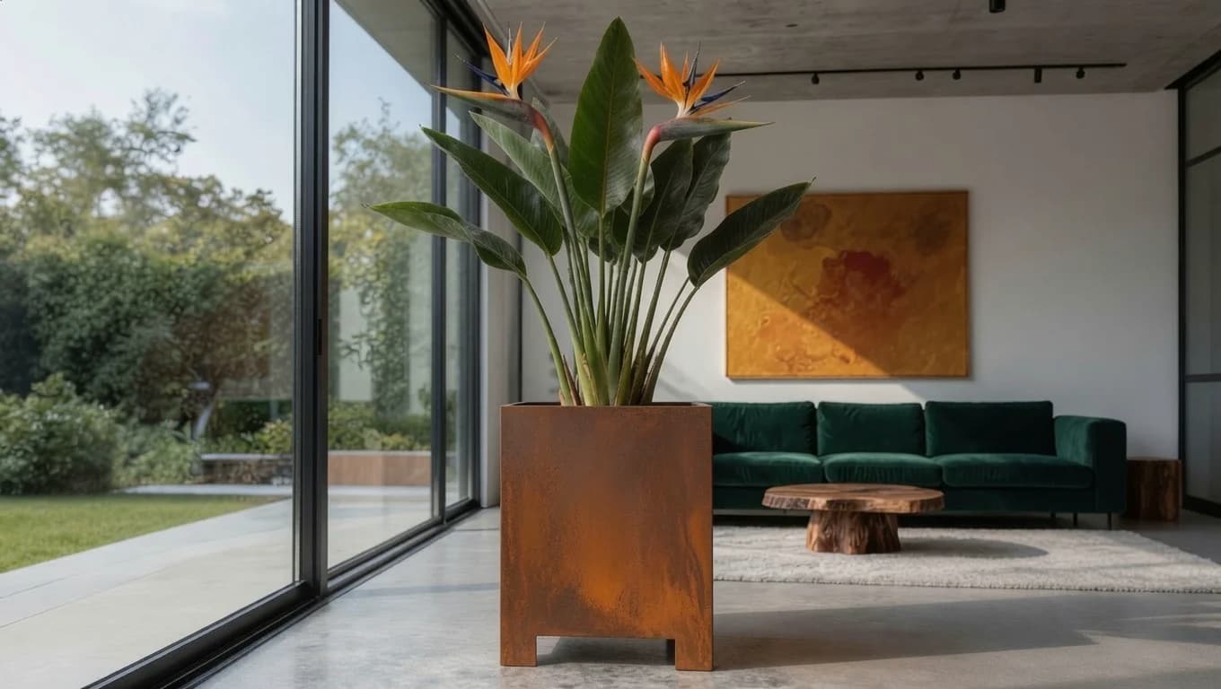 Fioriera Thalie con piedini in acciaio Corten