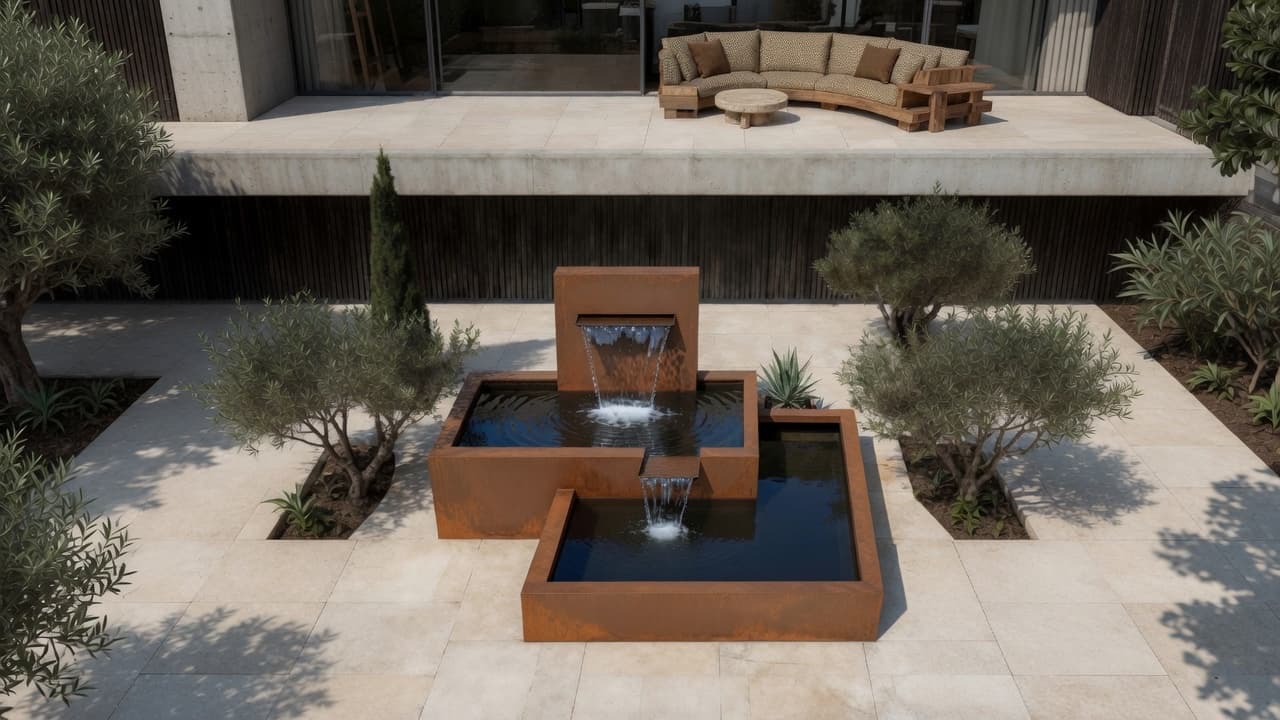 Creación Cortenys de acero Corten patinado en un jardín