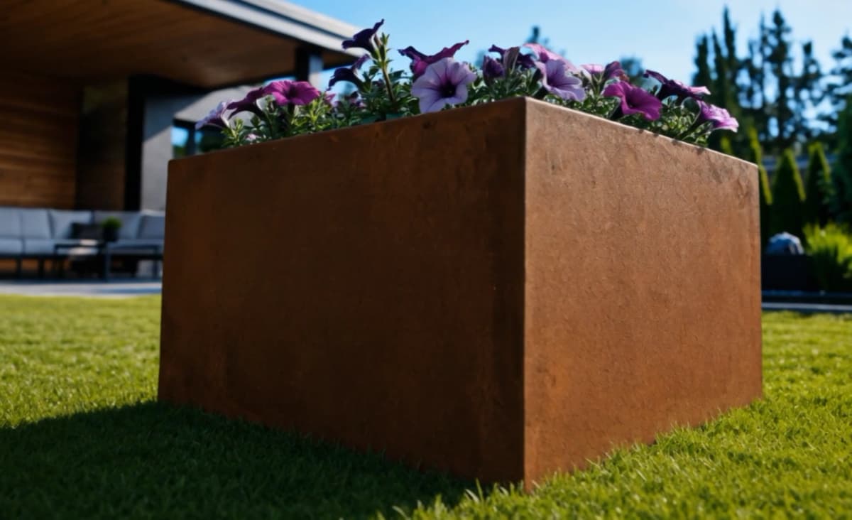 Vaso da fiori quadrato Cybèle in acciaio Corten