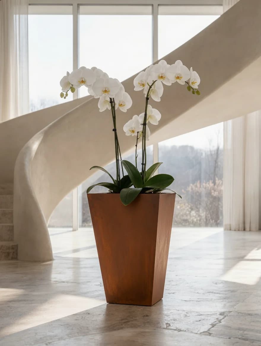 Quadratischer, sich nach oben erweiternder Blumentopf „Daphné“ aus Cortenstahl