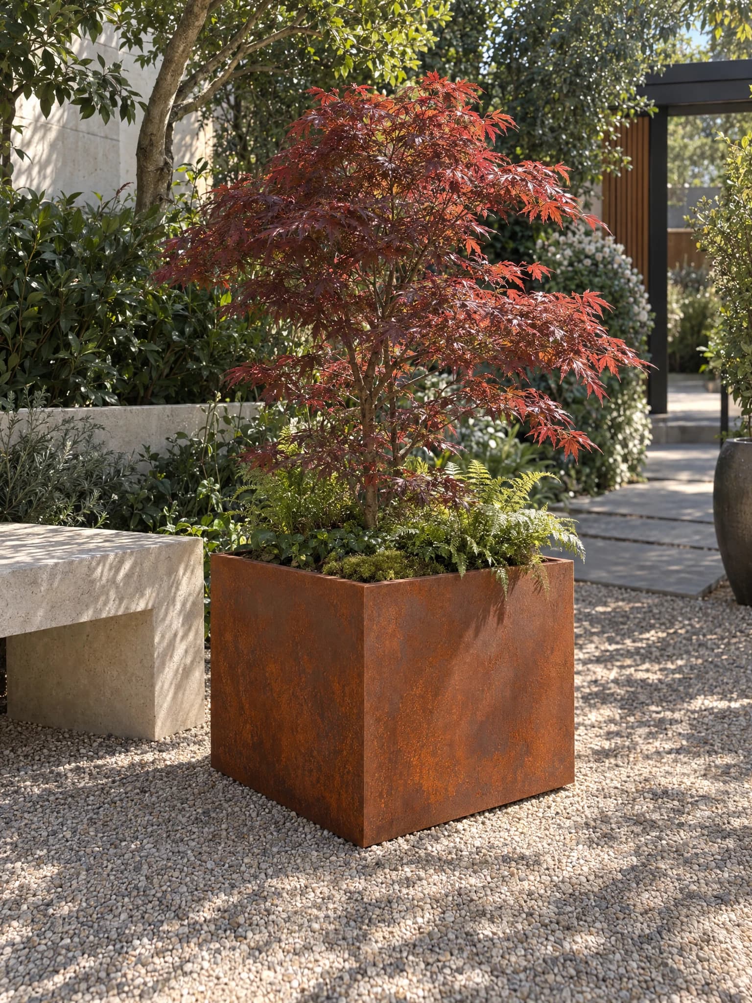Cybèle · Jardinière cubique en acier Corten 1,5 mm, finition