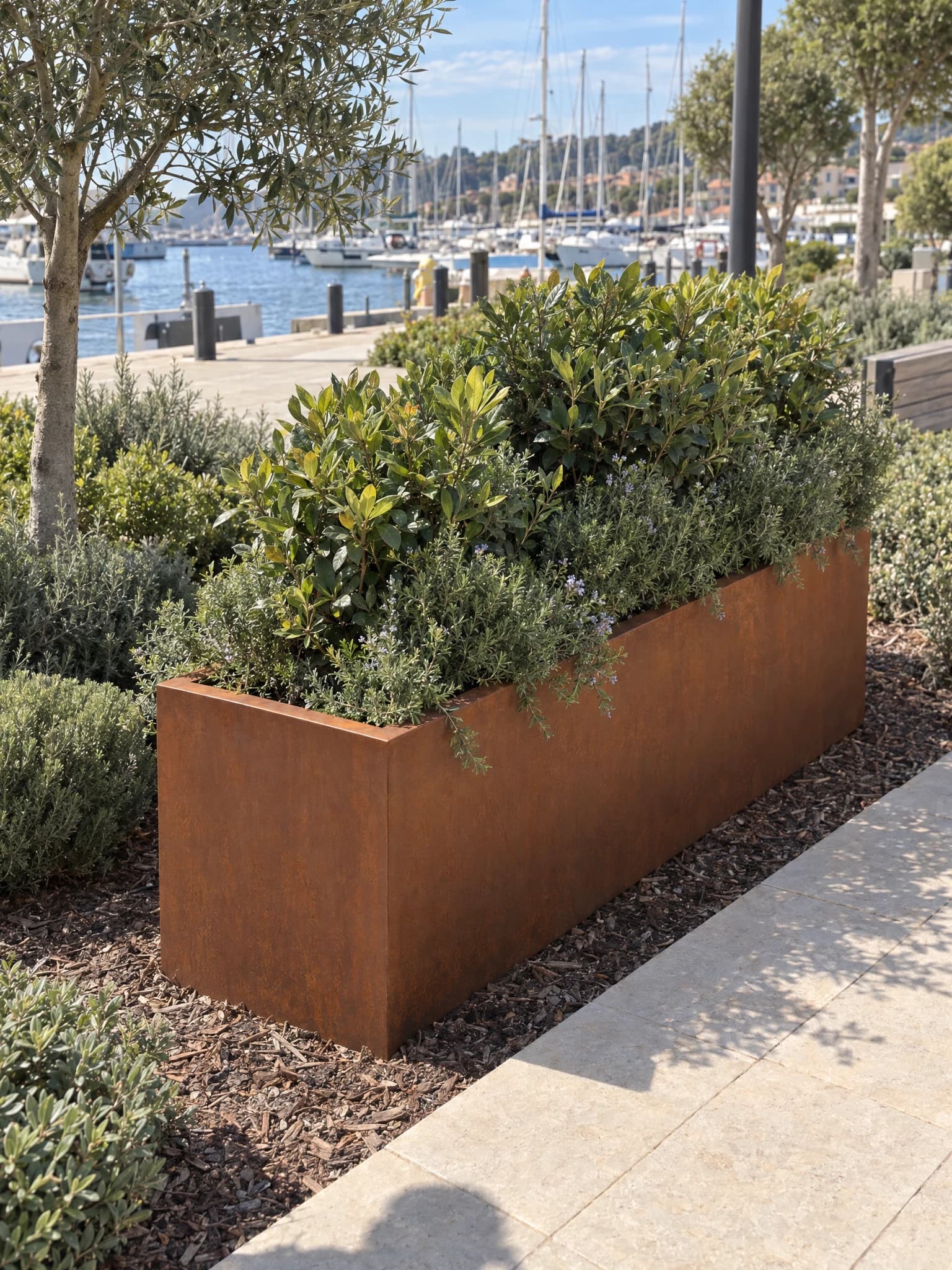 Gaïa · Jardinière rectangulaire sans fond en acier Corten, finition